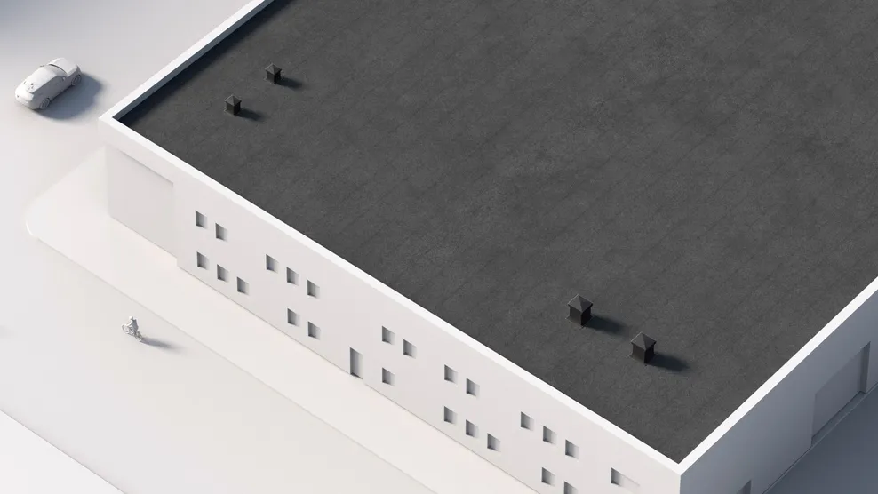 En arkitektmodel af et tag, der er nyrenoveret med tagpap