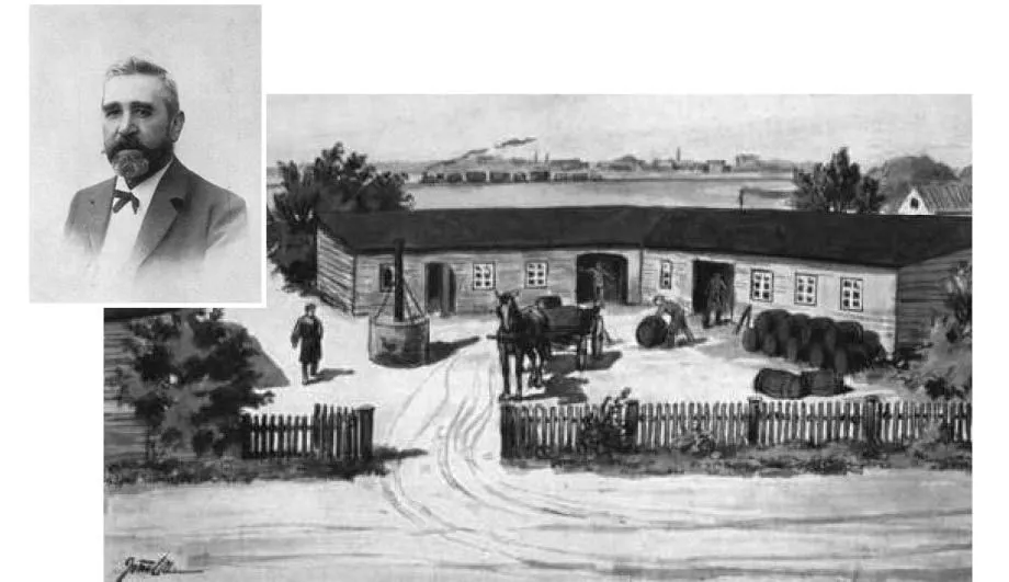 Jens Villadsens første fabrik låg på Lysvejen i Københamn